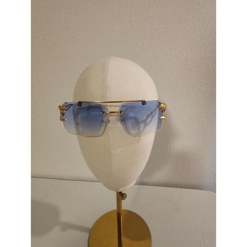 Unbranded Rectangular Sunglasses Gold Blue Gradient Medusa Head Logo